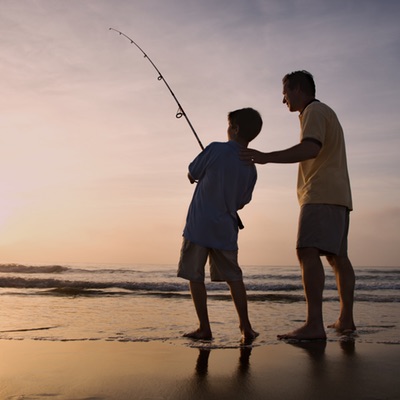a father and son fishing
